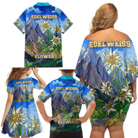 Edelweiss Flower Switzerland Mountain Family Matching Off Shoulder Short Dress and Hawaiian Shirt - Wonder Print Shop