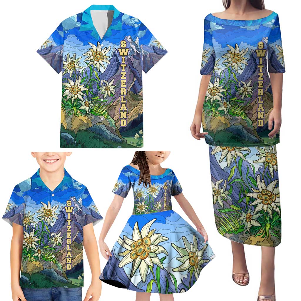 Edelweiss Flower Switzerland Mountain Family Matching Puletasi and Hawaiian Shirt - Wonder Print Shop