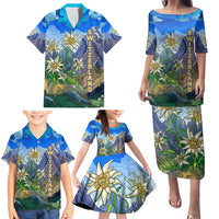 Edelweiss Flower Switzerland Mountain Family Matching Puletasi and Hawaiian Shirt - Wonder Print Shop
