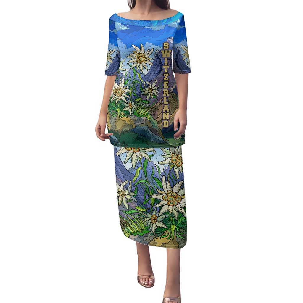 Edelweiss Flower Switzerland Mountain Family Matching Puletasi and Hawaiian Shirt - Wonder Print Shop