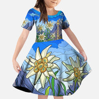 Edelweiss Flower Switzerland Mountain Family Matching Short Sleeve Bodycon Dress and Hawaiian Shirt - Wonder Print Shop