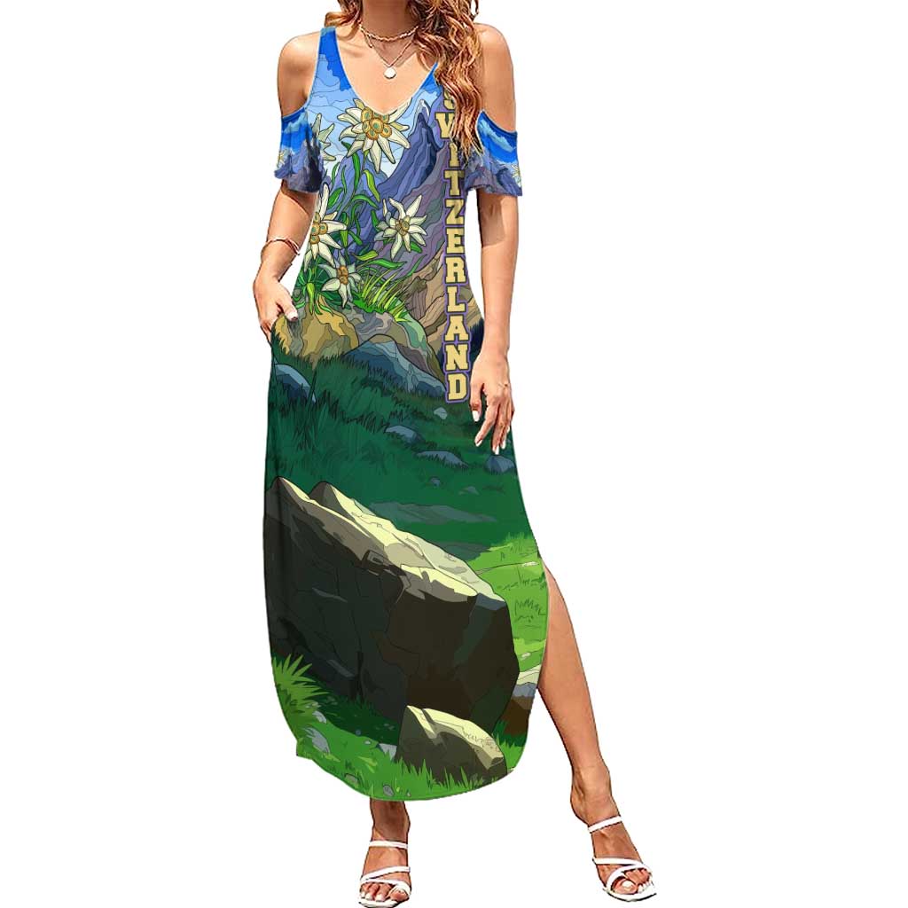 Edelweiss Flower Switzerland Mountain Family Matching Summer Maxi Dress and Hawaiian Shirt - Wonder Print Shop