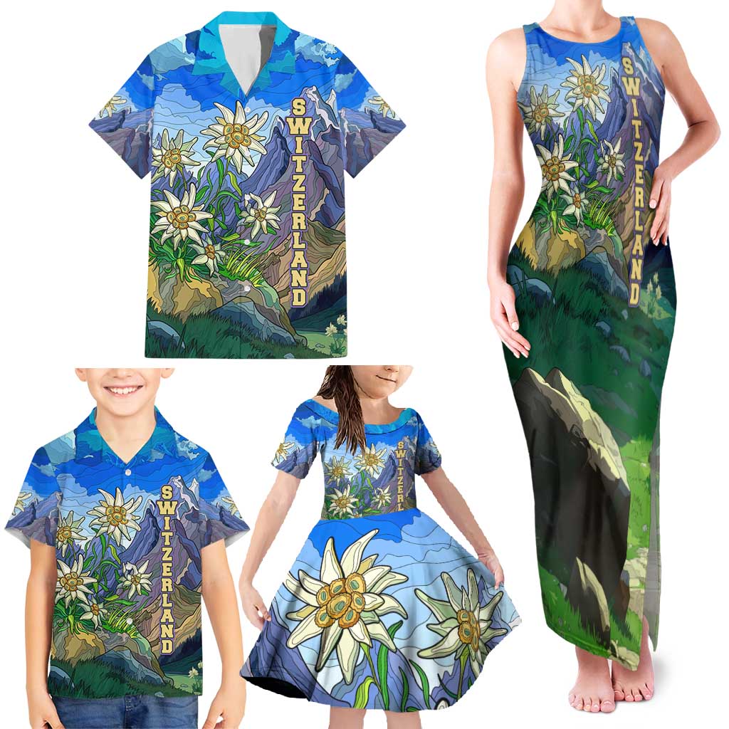 Edelweiss Flower Switzerland Mountain Family Matching Tank Maxi Dress and Hawaiian Shirt - Wonder Print Shop