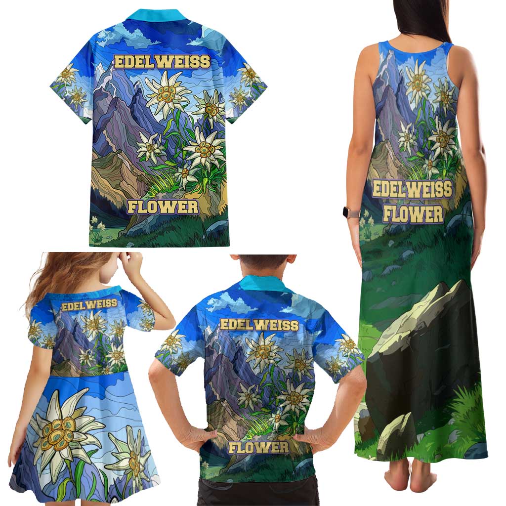 Edelweiss Flower Switzerland Mountain Family Matching Tank Maxi Dress and Hawaiian Shirt - Wonder Print Shop