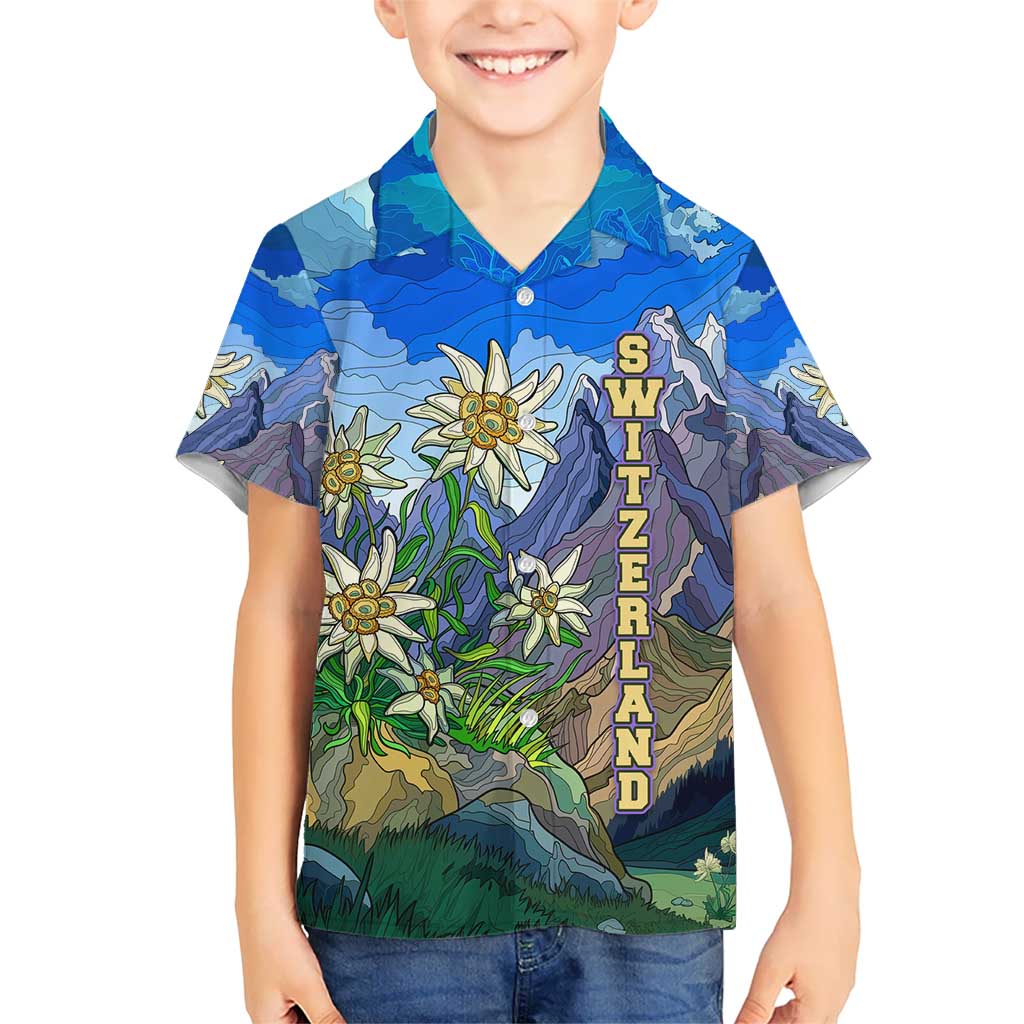 Edelweiss Flower Switzerland Mountain Kid Hawaiian Shirt - Wonder Print Shop