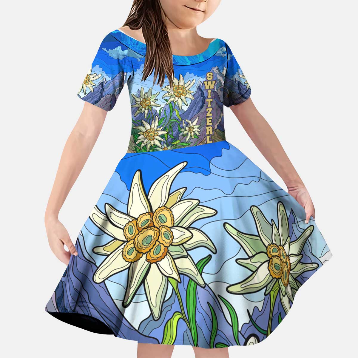 Edelweiss Flower Switzerland Mountain Kid Short Sleeve Dress - Wonder Print Shop