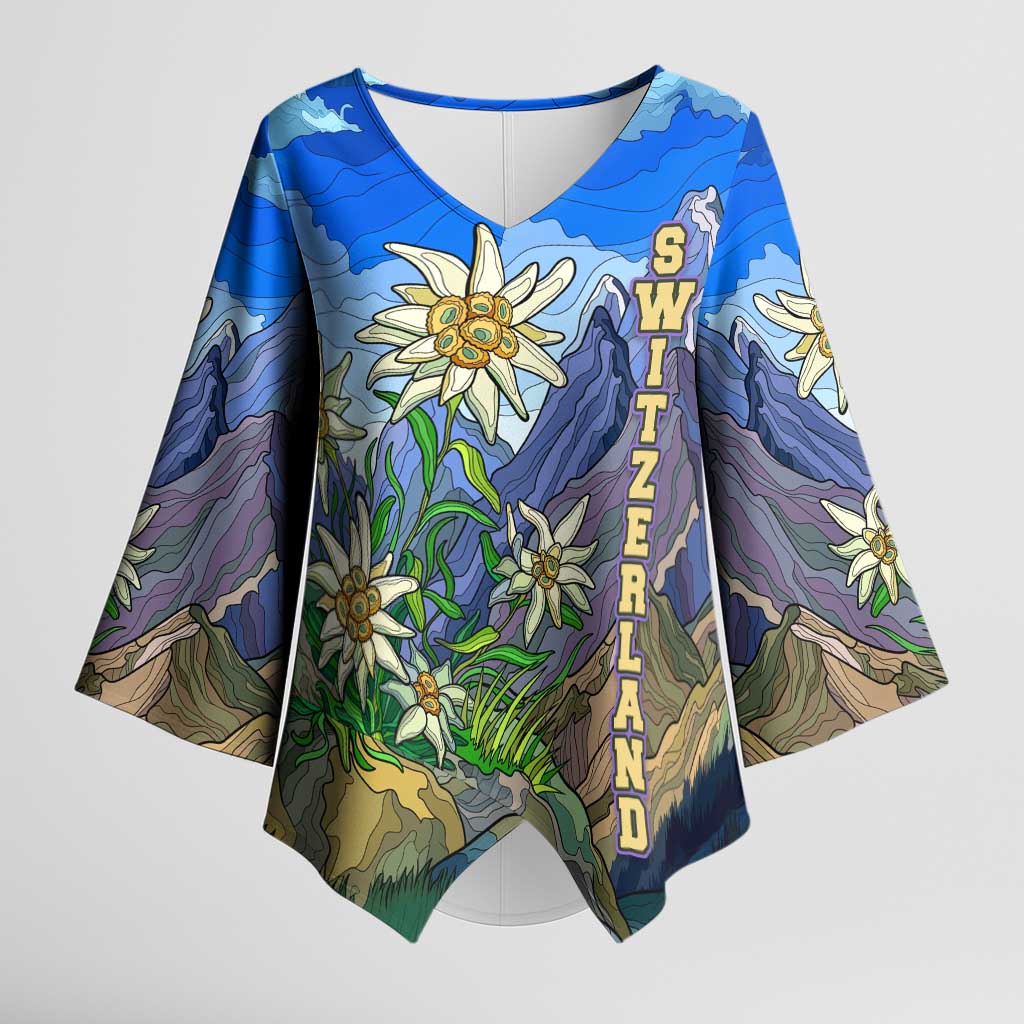 Edelweiss Flower Switzerland Mountain Kimono Sleeve Blouse - Wonder Print Shop