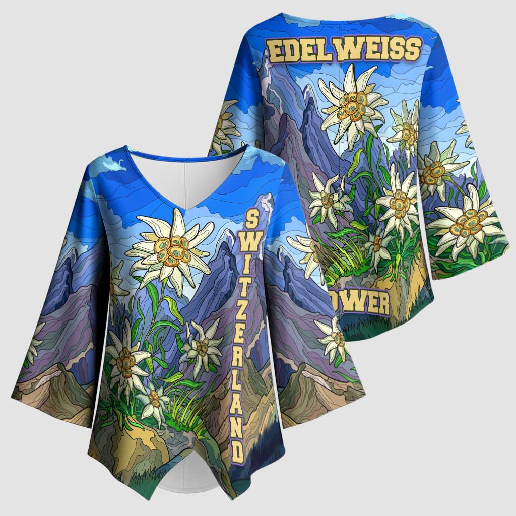 Edelweiss Flower Switzerland Mountain Kimono Sleeve Blouse - Wonder Print Shop