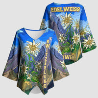 Edelweiss Flower Switzerland Mountain Kimono Sleeve Blouse - Wonder Print Shop