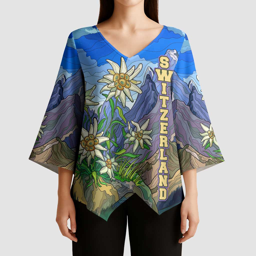 Edelweiss Flower Switzerland Mountain Kimono Sleeve Blouse - Wonder Print Shop