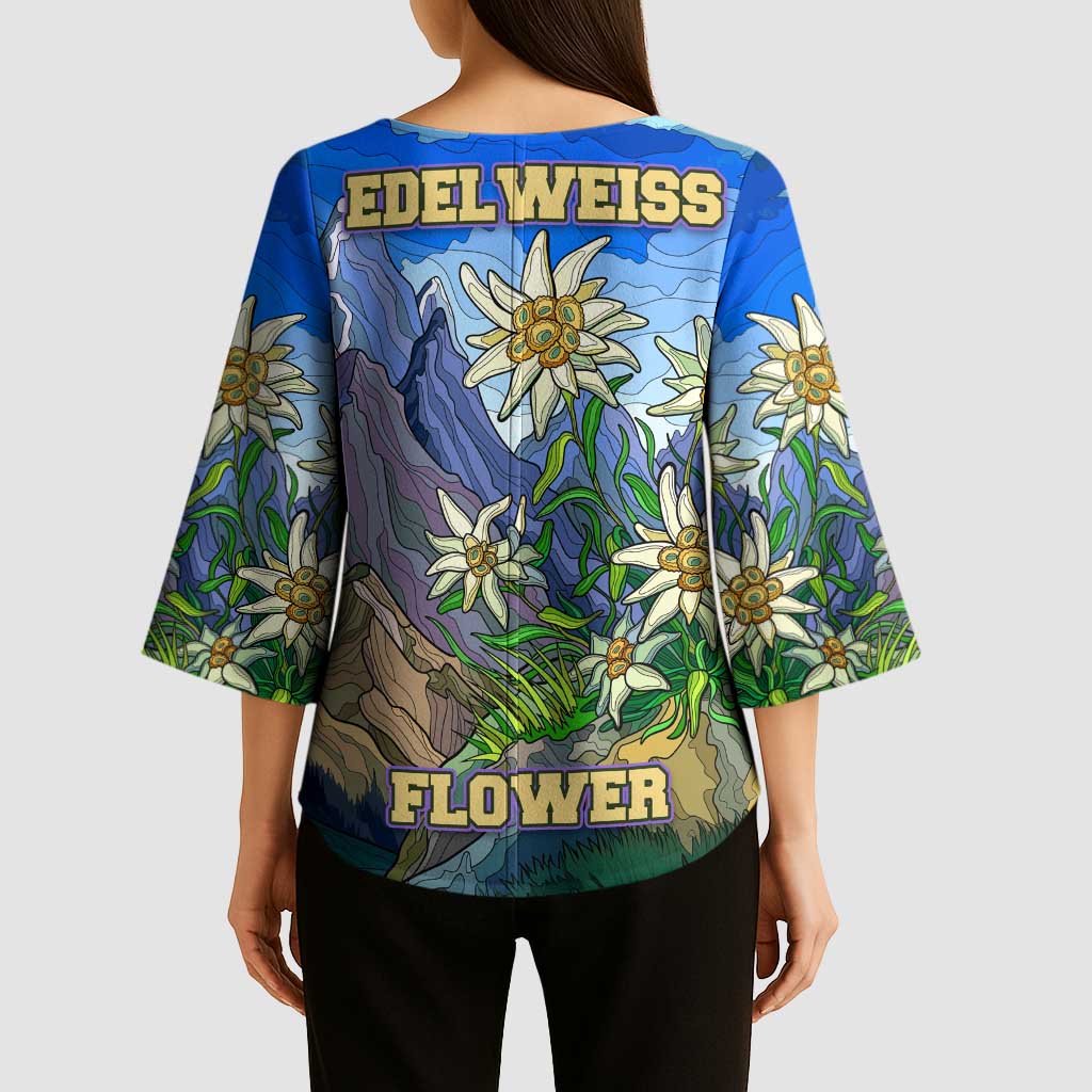 Edelweiss Flower Switzerland Mountain Kimono Sleeve Blouse - Wonder Print Shop