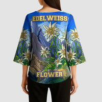 Edelweiss Flower Switzerland Mountain Kimono Sleeve Blouse - Wonder Print Shop