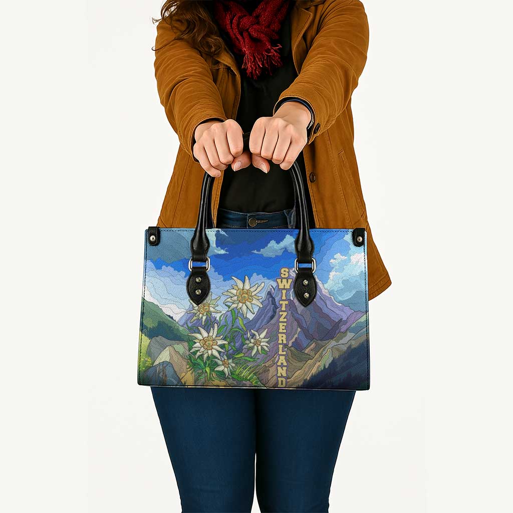 Edelweiss Flower Switzerland Mountain Leather Bag - Wonder Print Shop