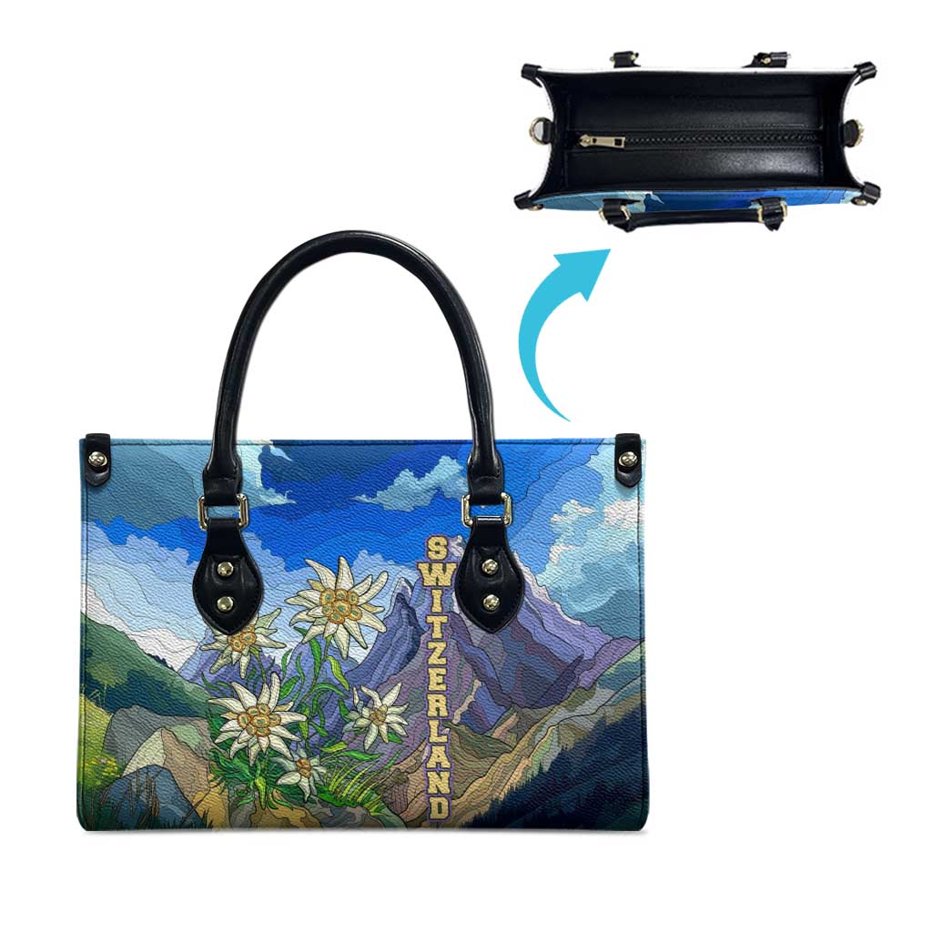 Edelweiss Flower Switzerland Mountain Leather Bag - Wonder Print Shop