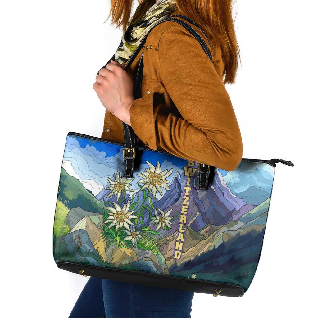 Edelweiss Flower Switzerland Mountain Leather Tote Bag - Wonder Print Shop