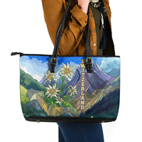 Edelweiss Flower Switzerland Mountain Leather Tote Bag - Wonder Print Shop