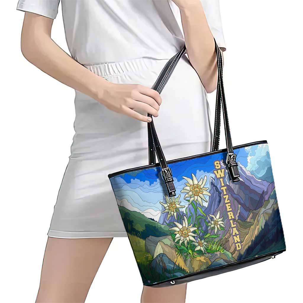Edelweiss Flower Switzerland Mountain Leather Tote Bag - Wonder Print Shop