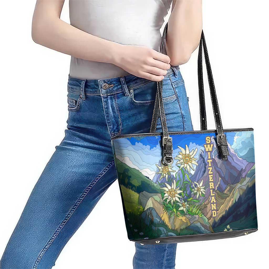 Edelweiss Flower Switzerland Mountain Leather Tote Bag - Wonder Print Shop