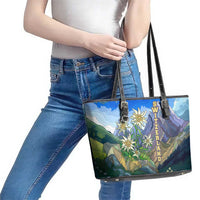 Edelweiss Flower Switzerland Mountain Leather Tote Bag - Wonder Print Shop
