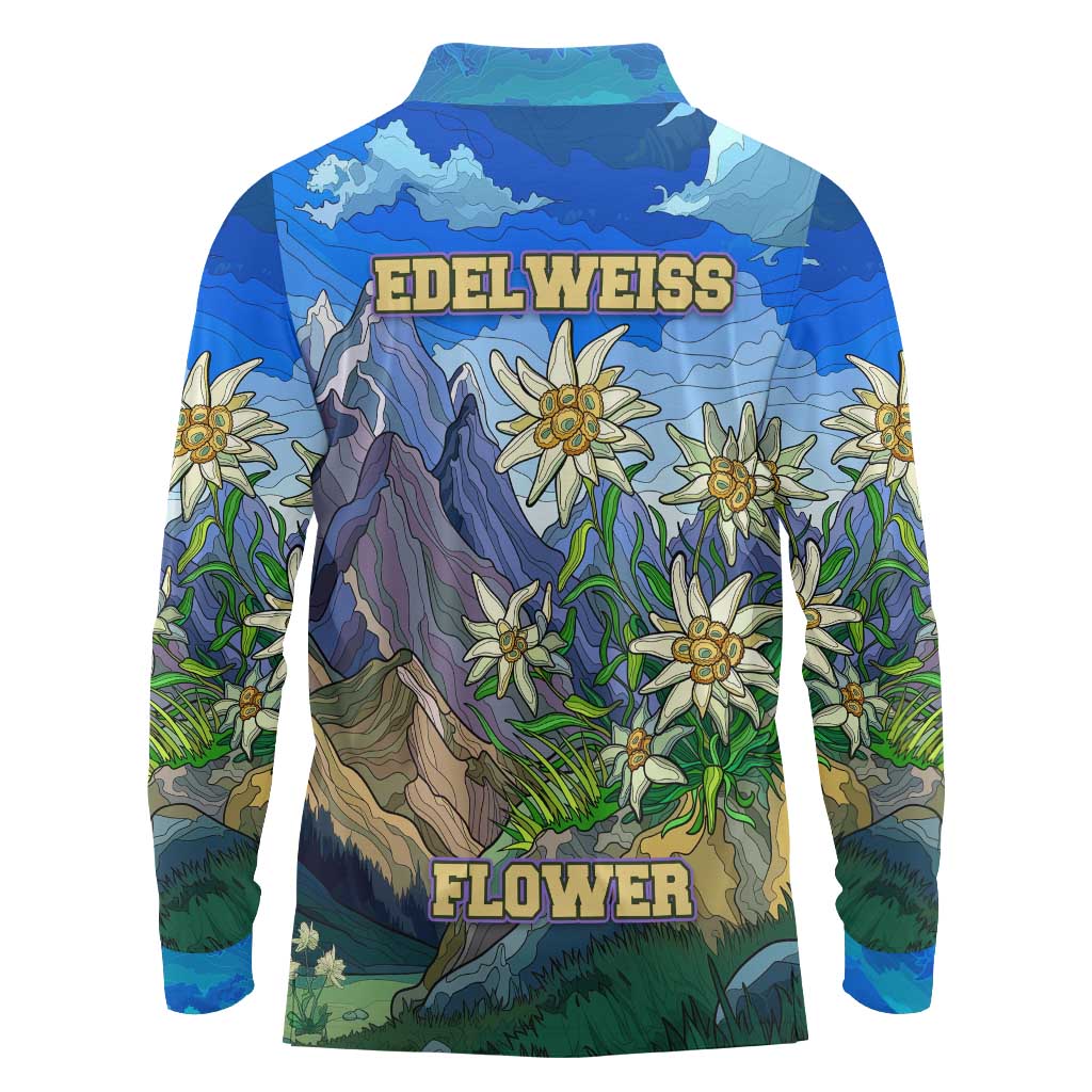 Edelweiss Flower Switzerland Mountain Long Sleeve Polo Shirt - Wonder Print Shop
