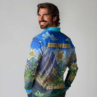 Edelweiss Flower Switzerland Mountain Long Sleeve Polo Shirt - Wonder Print Shop