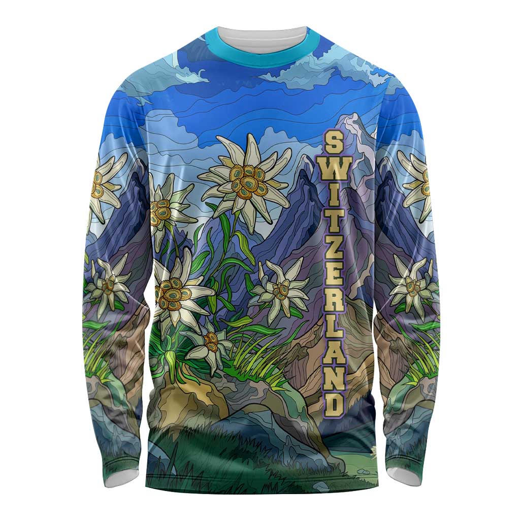 Edelweiss Flower Switzerland Mountain Long Sleeve Shirt - Wonder Print Shop
