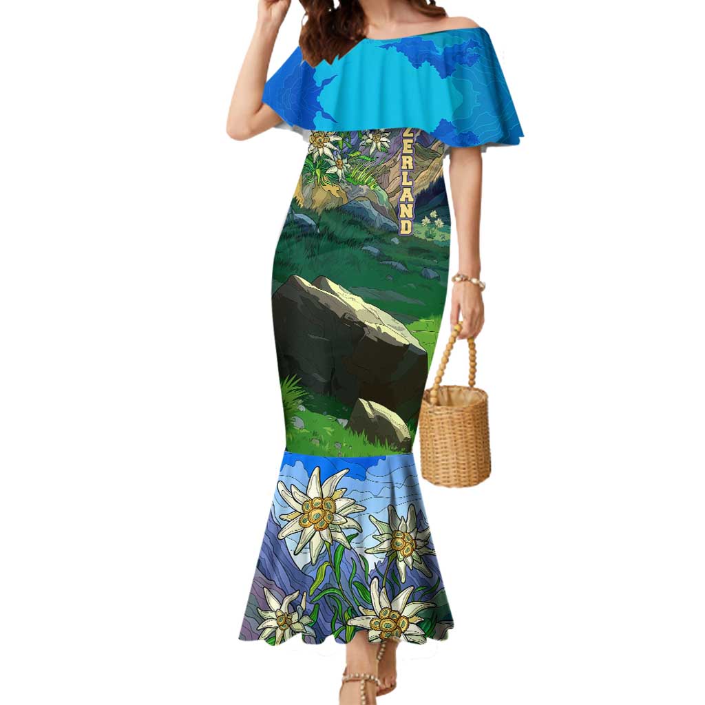 Edelweiss Flower Switzerland Mountain Mermaid Dress - Wonder Print Shop