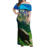 Edelweiss Flower Switzerland Mountain Off Shoulder Maxi Dress - Wonder Print Shop