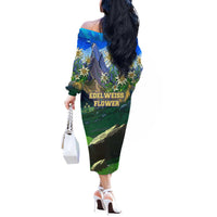Edelweiss Flower Switzerland Mountain Off The Shoulder Long Sleeve Dress - Wonder Print Shop