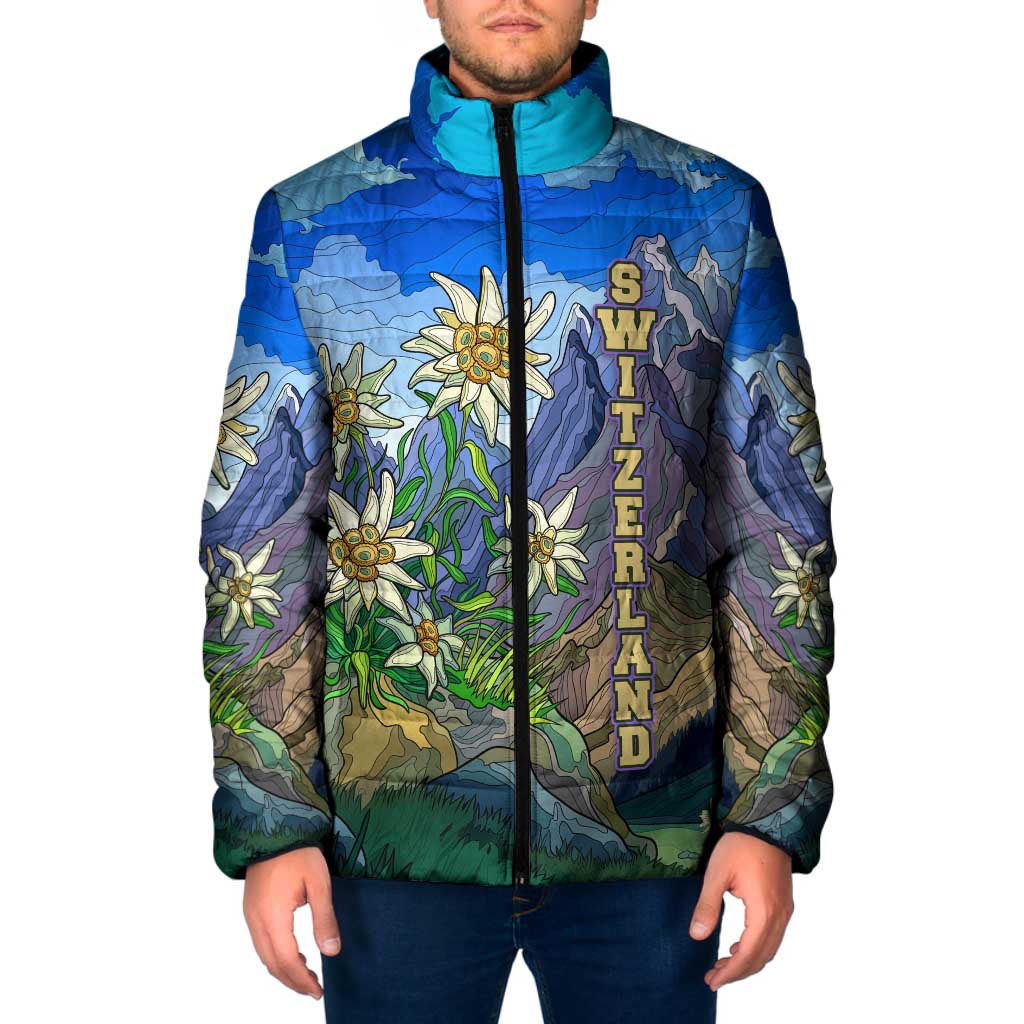 Edelweiss Flower Switzerland Mountain Padded Jacket - Wonder Print Shop