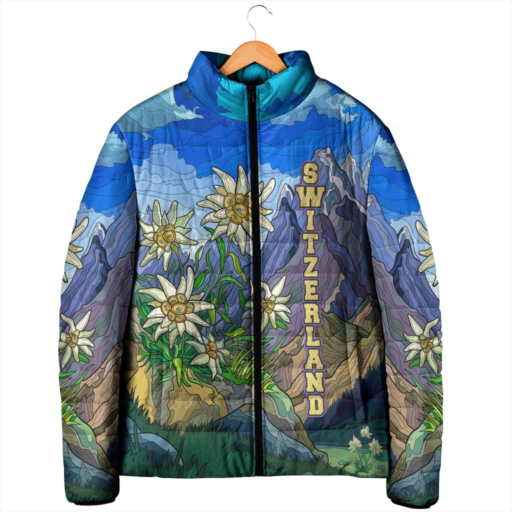 Edelweiss Flower Switzerland Mountain Padded Jacket - Wonder Print Shop
