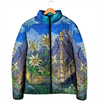 Edelweiss Flower Switzerland Mountain Padded Jacket - Wonder Print Shop