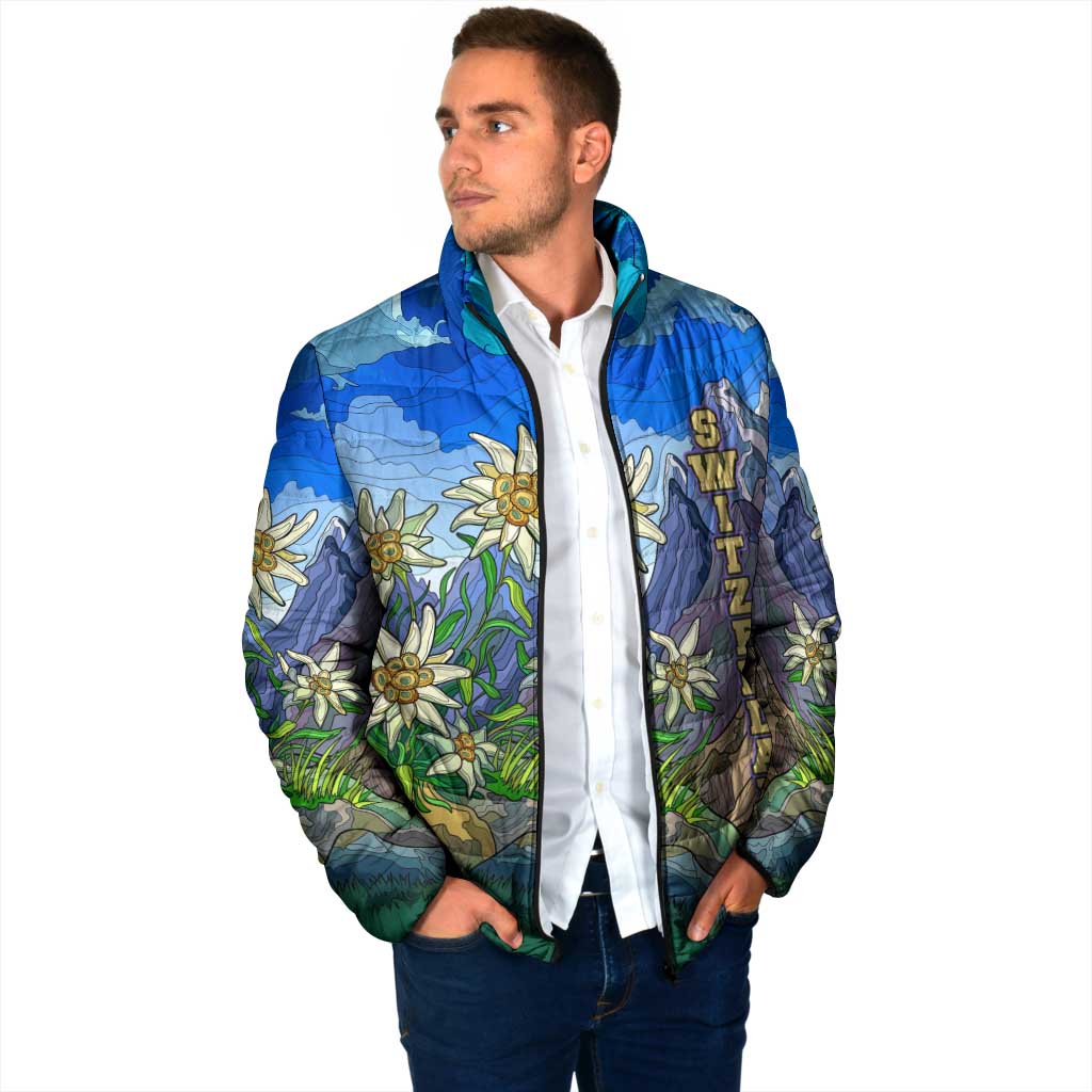 Edelweiss Flower Switzerland Mountain Padded Jacket - Wonder Print Shop