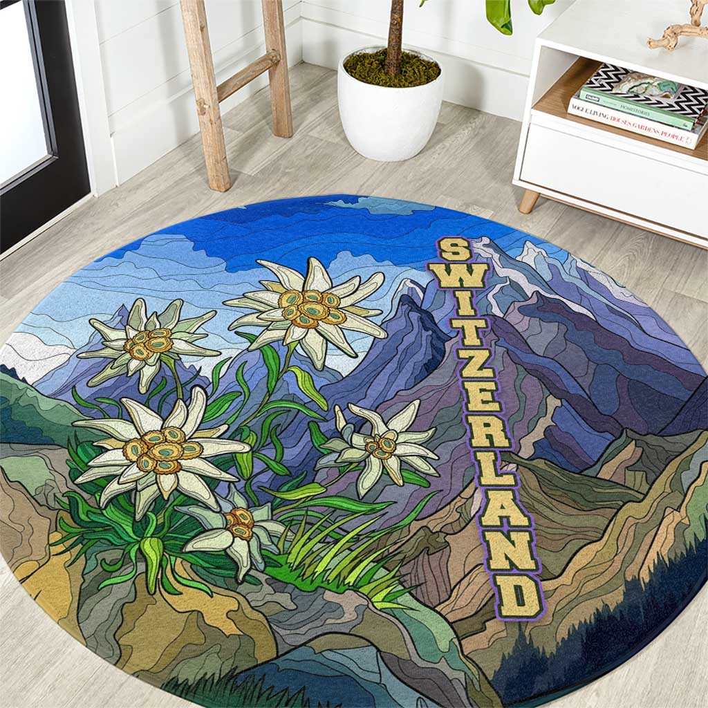 Edelweiss Flower Switzerland Mountain Round Carpet - Wonder Print Shop