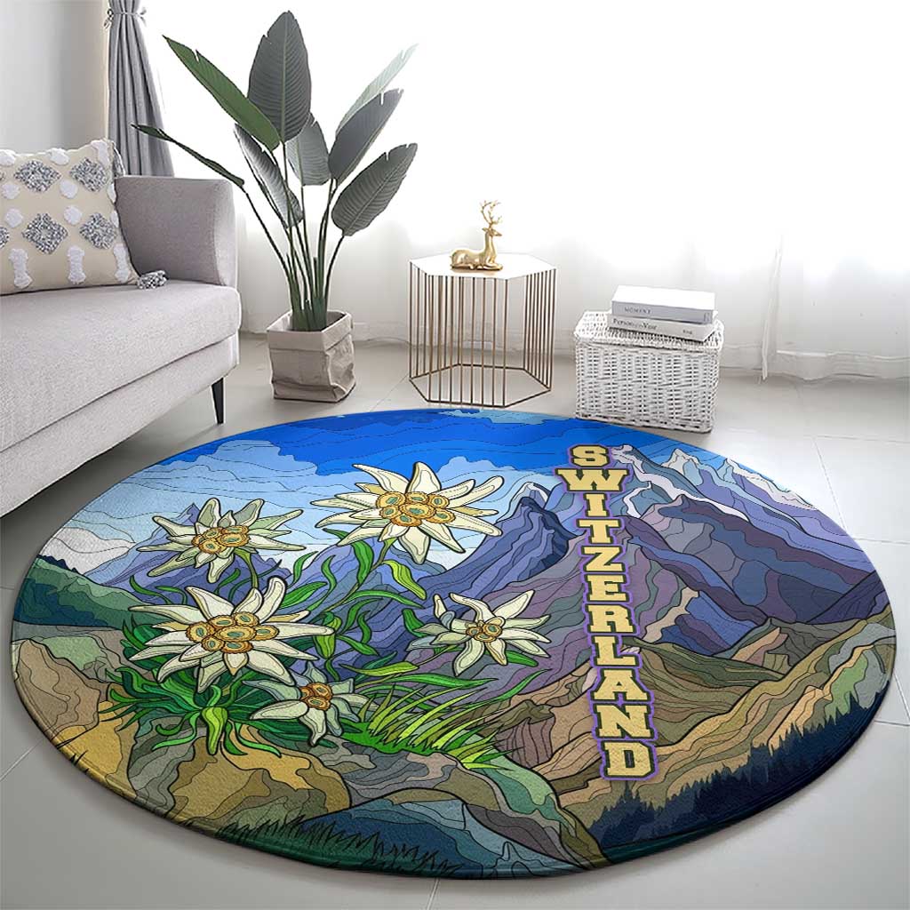 Edelweiss Flower Switzerland Mountain Round Carpet - Wonder Print Shop