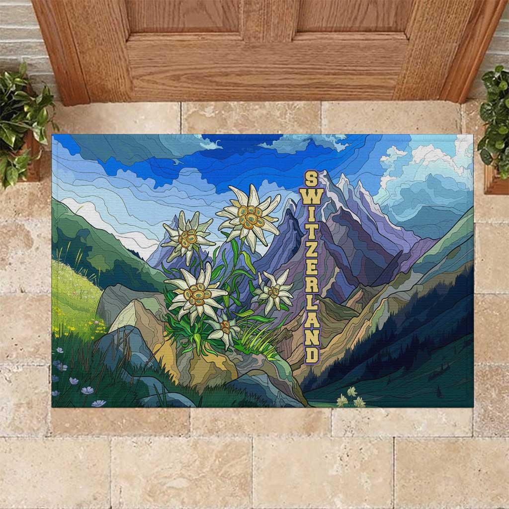 Edelweiss Flower Switzerland Mountain Rubber Doormat - Wonder Print Shop