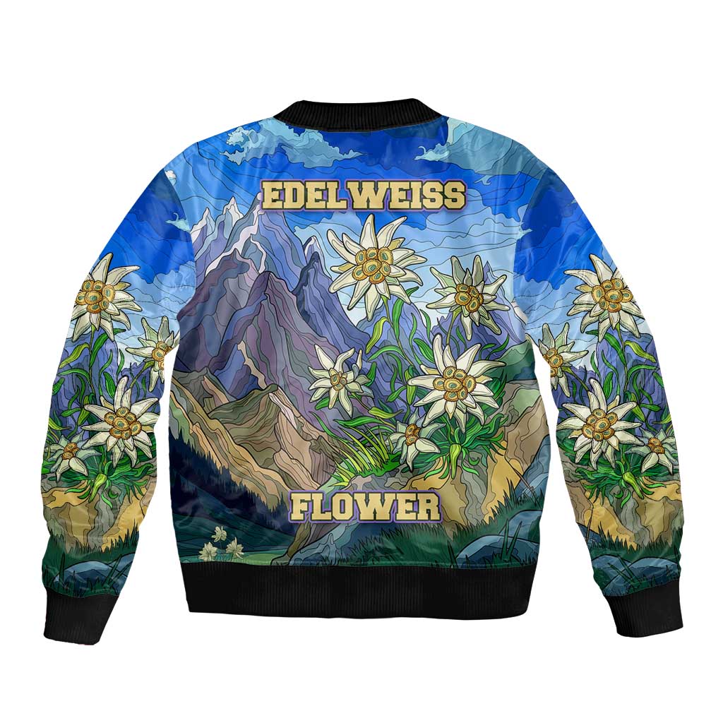 Edelweiss Flower Switzerland Mountain Sleeve Zip Bomber Jacket - Wonder Print Shop