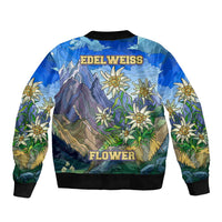 Edelweiss Flower Switzerland Mountain Sleeve Zip Bomber Jacket - Wonder Print Shop