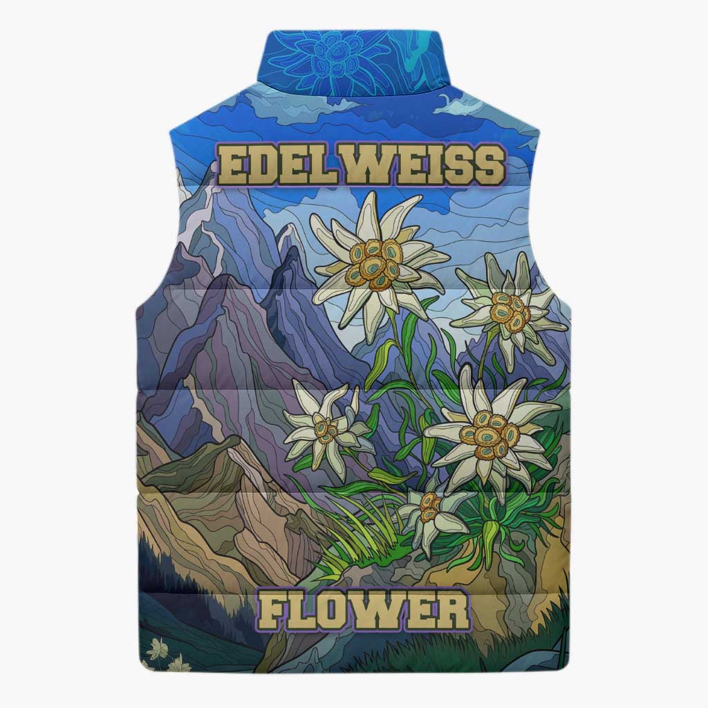 Edelweiss Flower Switzerland Mountain Sleeveless Puffer Jacket - Wonder Print Shop