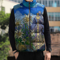 Edelweiss Flower Switzerland Mountain Sleeveless Puffer Jacket - Wonder Print Shop