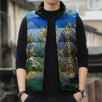 Edelweiss Flower Switzerland Mountain Sleeveless Puffer Jacket - Wonder Print Shop