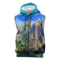 Edelweiss Flower Switzerland Mountain Sleeveless Zip Hoodie - Wonder Print Shop