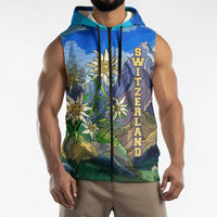Edelweiss Flower Switzerland Mountain Sleeveless Zip Hoodie - Wonder Print Shop