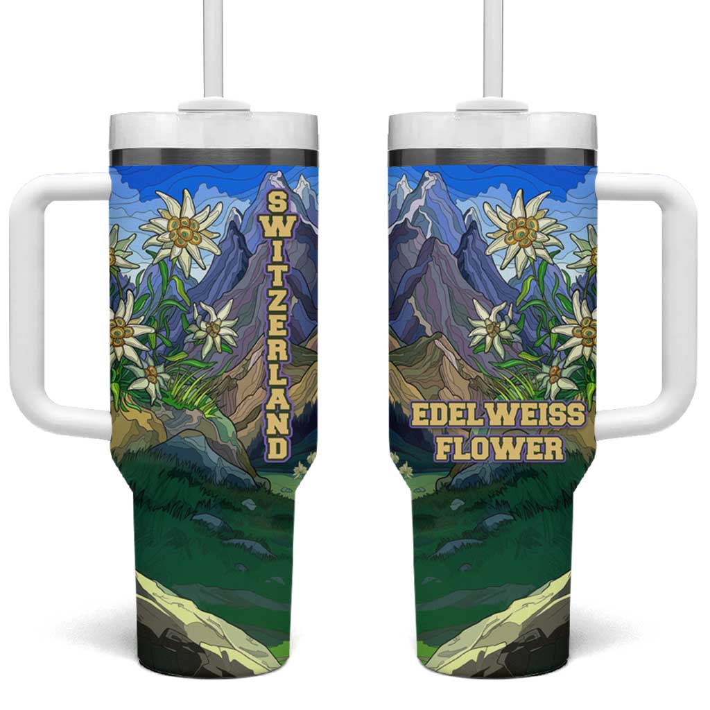Edelweiss Flower Switzerland Mountain Tumbler With Handle - Wonder Print Shop