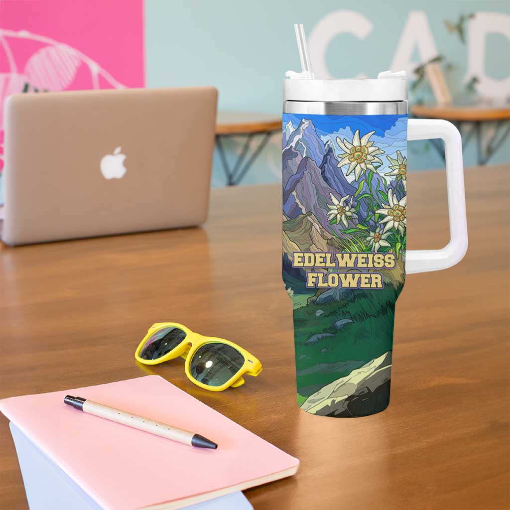 Edelweiss Flower Switzerland Mountain Tumbler With Handle - Wonder Print Shop
