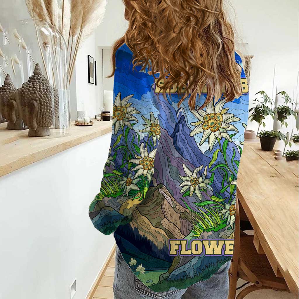 Edelweiss Flower Switzerland Mountain Women Casual Shirt - Wonder Print Shop