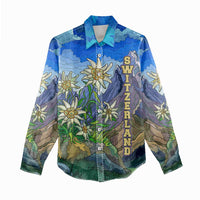 Edelweiss Flower Switzerland Mountain Women Casual Shirt - Wonder Print Shop