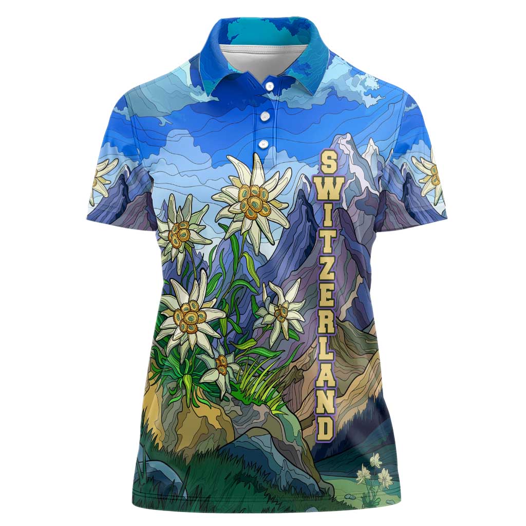 Edelweiss Flower Switzerland Mountain Women Polo Shirt - Wonder Print Shop