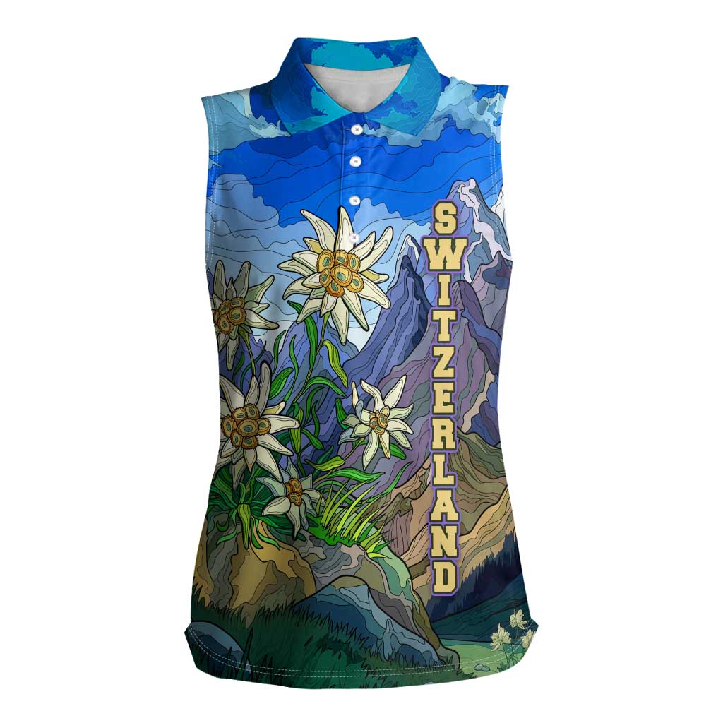 Edelweiss Flower Switzerland Mountain Women Sleeveless Polo Shirt - Wonder Print Shop