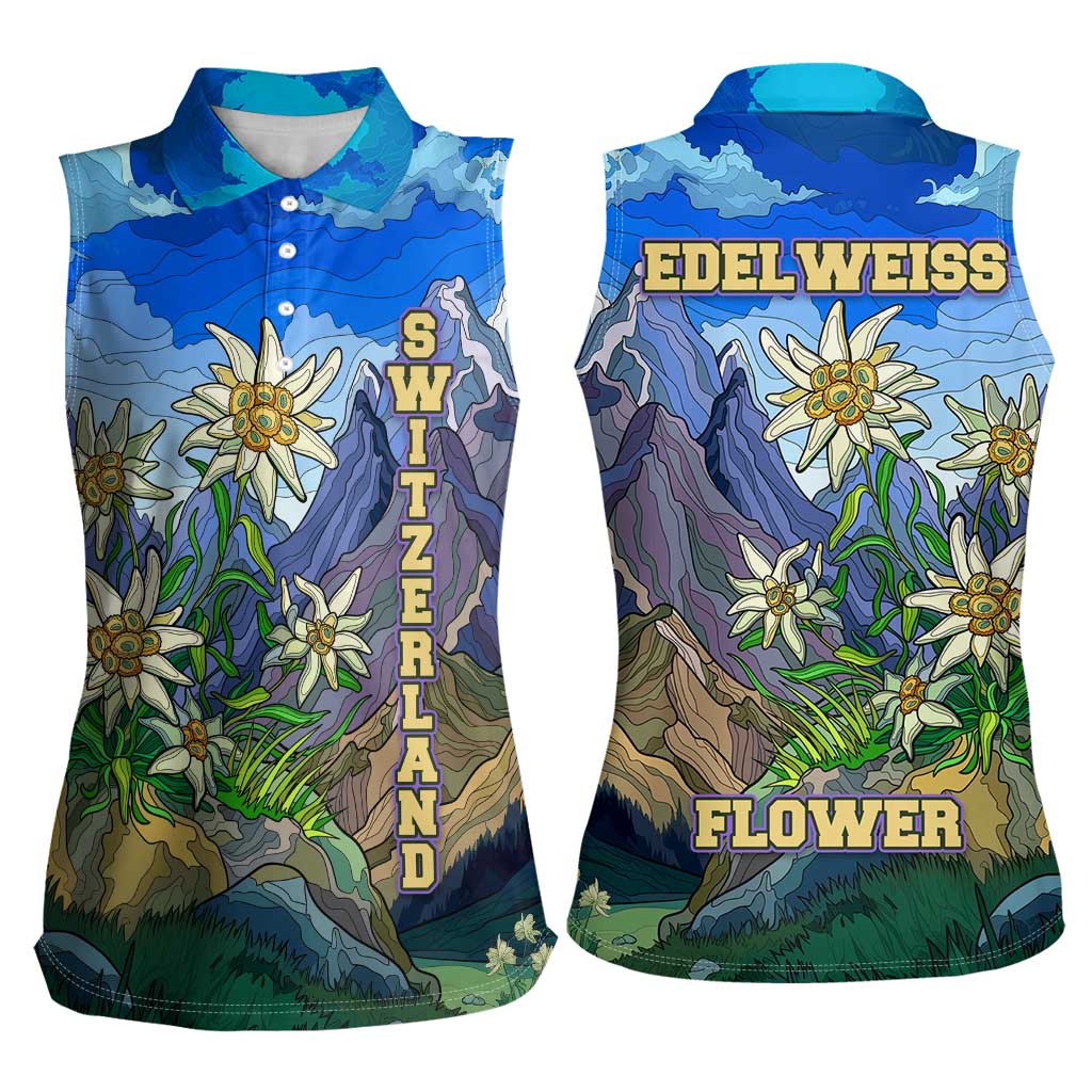 Edelweiss Flower Switzerland Mountain Women Sleeveless Polo Shirt - Wonder Print Shop